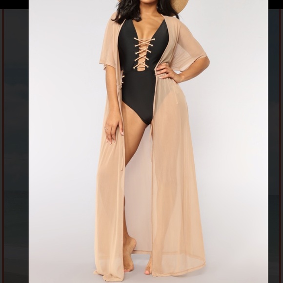 Fashion Nova Other - Mesh short sleeve maxi cover up nude